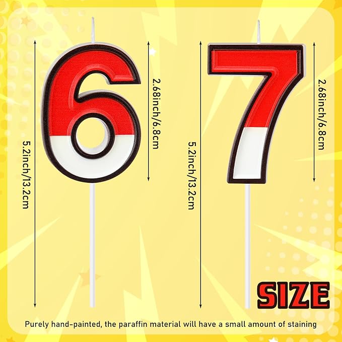 Conelist 6 7 Cartoon Red and White Birthday Cake Candle 6th and 7th Cupcake Topper, I was 6 Now Im 7 Cake Decorations for Animated and 6/7 Birthday Decoration Cartoon Party Supplies