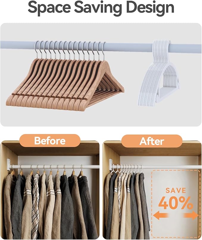 ABHENG 100 Pack Clothes Hangers, Non Slip Heavy Duty Plastic Hangers, Space Saving All-in-One Garment Hangers for Dresses Suits Jeans Knits, Hold Up to 11 LB Dry & Wet, 16.4" x 8.3",White,UAPY08100W
