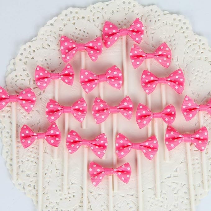 Bow Cupcake Toppers Children's Birthday Baby Shower Party Bow Dots Cupcake Toppers Cake Decoration Supplies Pack of 18