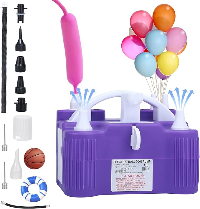 Electric Balloon Pump, 4-in-1 Portable Electric Air Pump for Inflatables, Balloons and Sports Ball, Balloon Inflator for 260q,Foil, Latex Balloons and Pool Floats, Faster and Save Time