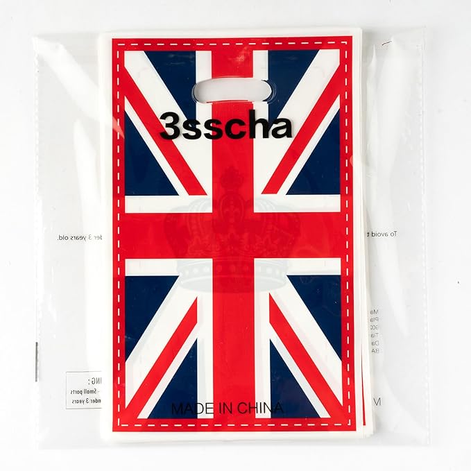 50Pcs British Flag England Party Favor Bag - UK Britain Crown Plastic Waterproof Goodie Bags United Kingdom Rectangular Gift Pack for Kids Family House Party Birthday Decoration Supplies