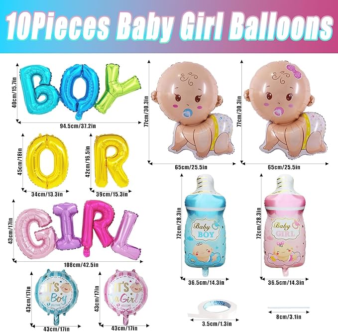 10 Pcs Gender Reveal Balloons, Baby Balloon Baby Shower Foil Balloons Boy Or Girl Letter Balloon,Boy Girl Mylar Balloons for Welcome Home birthday Gender Reveal Party Decorations