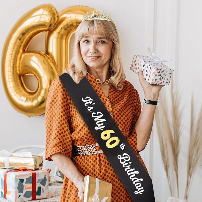 CAVETEE Gold Birthday Crown and Tiara for Women, Sash for Girls - Birthday Party Decoration