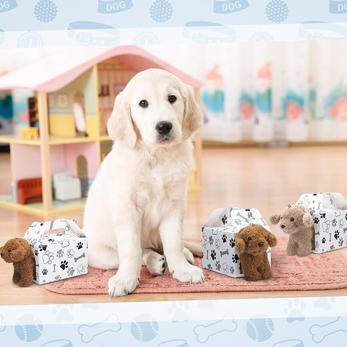 Gilprop 24 Pcs Dog House Party Favor Box Dog House Shaped Treat Gift Boxes with Holes Paw Bone Candy Goodie Cases for Puppy Pet Adoption Pet Birthday Shower Decoration(Not Include Stuffed Animals)