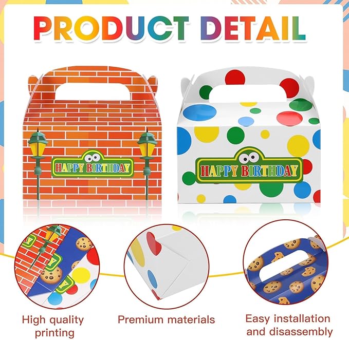FestiVex 24 Pcs Kids Birthday Party Favor Boxes Gable Treat Gift Boxes with Brick Wall Cookie and Polka Dot Designs for Candy Cookies Small Gifts Goodie Bags Party Supplies
