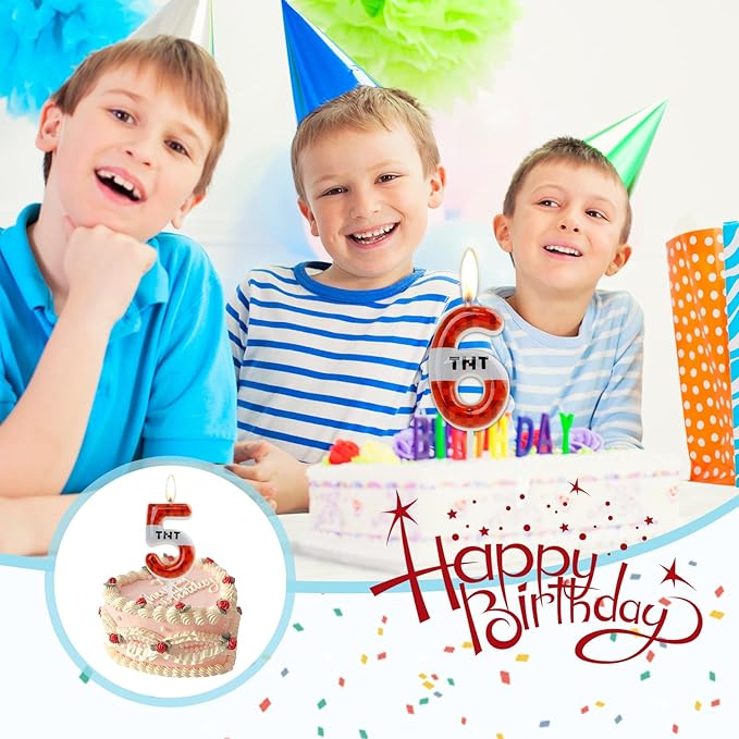 TNT Themed Birthday Candles for Boys Girls, Craft Pixels Cake Topper,Number 4 TNT Cake Toppers，Pixel Birthday Cake Candle,Kids Themed Birthday Party Supplies(Number 4)