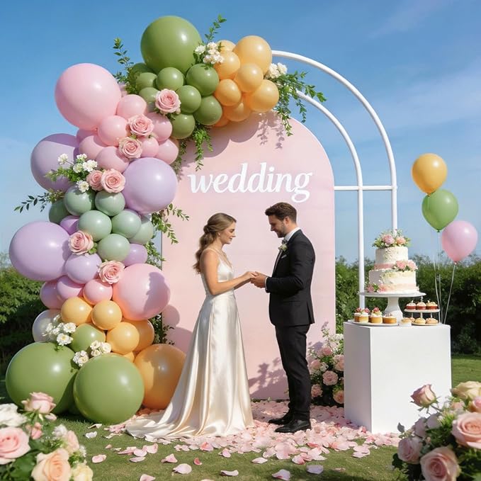 Dusty Green Pink and Purple Balloons Arch Kit, Pastel Balloon Arch Kit with Dusty Olive Green Light Pink Purple Mustard Yellow Balloons for Wildflower Graden Fairy Birthday Tea Party Decoration