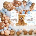 We Can Bearly Wait Baby Shower Decorations for Boy, 125 Pcs Blue Plastic Party Supplies - Bear Balloons,Blue Brown Balloons , Backdrop for Baby Shower & Gender Reveal
