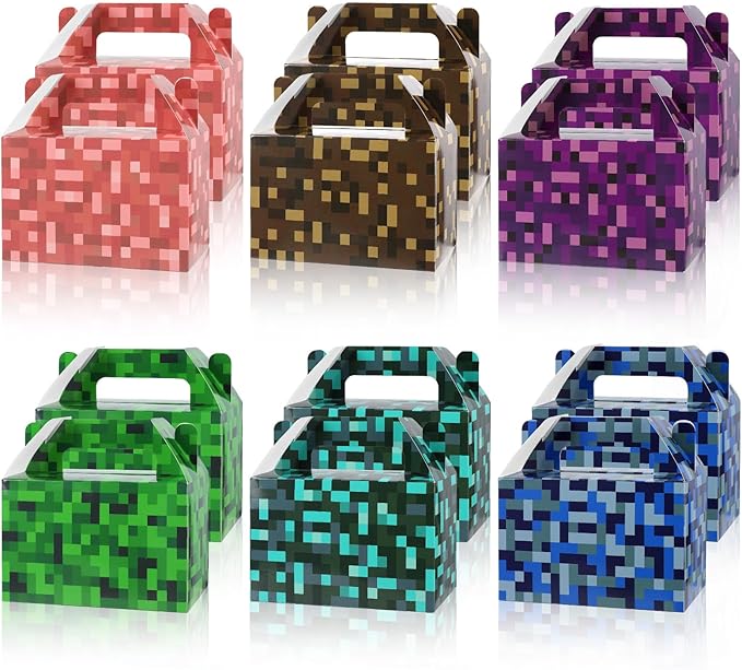 MinFyberd Pixel Party Favors Gift Boxes Video Game Themed Paper Goodie Candy Boxes Pixel Video Game Party Supplies for Boys Girls Gamer Pixelated Birthday Baby Shower Decoration Supplies 24pcs