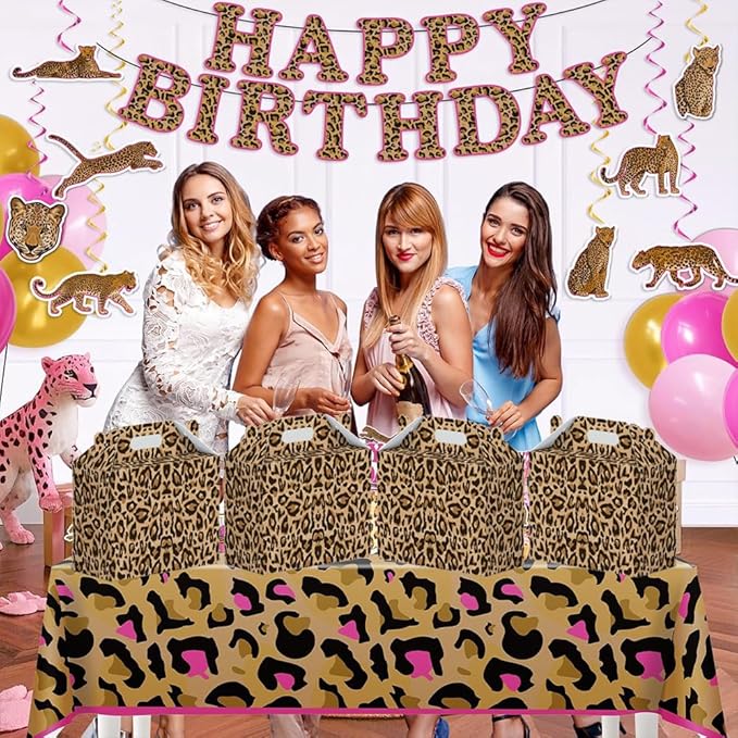 16 Pcs Cheetah Print Birthday Party Favor Boxes - Leopard Print Party Gift Paper Boxes with Handles, Jungle Safari Themed Decorations for Animal Presents Decorations Supplies(16-Leopard-boxes)