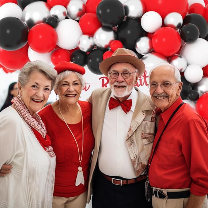 Red Black White Silver Balloon Garland Arch Kit - Red and White Balloons Red Black Silver Balloons for Birthday Wedding Retirement Graduation Christmas Party Decorations