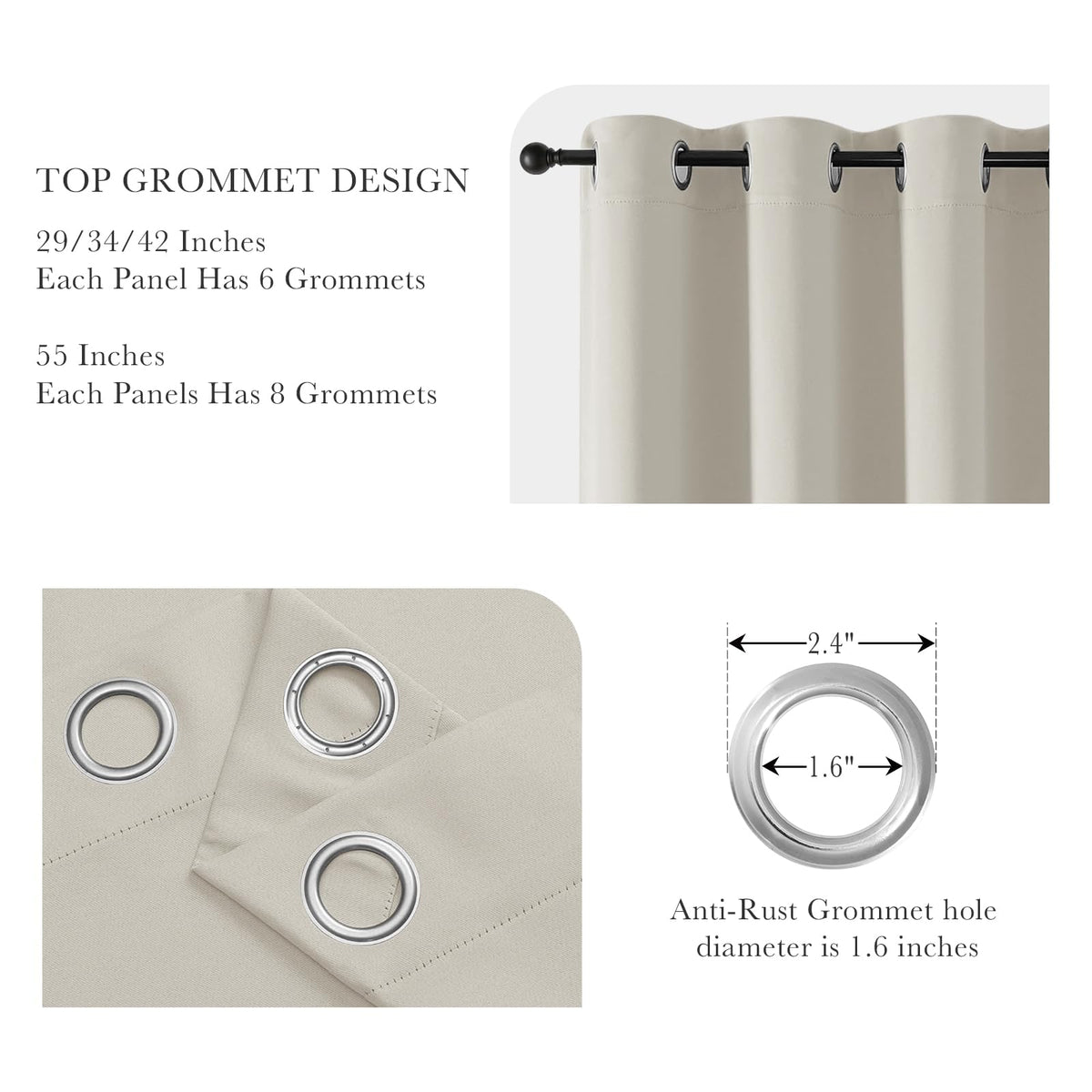 Cream 94 inch Blackout Curtains Set of 2 (2 Count)