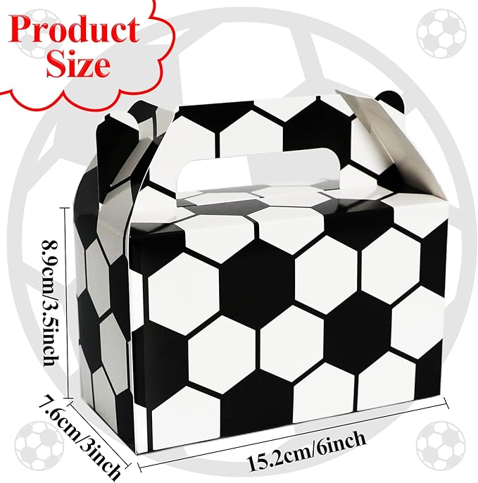 Tevxj 12 Pack Soccer Party Favor Boxes Soccer Treat Candy Snack Bags Party Favors Sports Football Team Goodies Gift Boxes for Boys Happy Birthday Baby Shower Decorations Supplies 6 x 3 x 3.5 Inches
