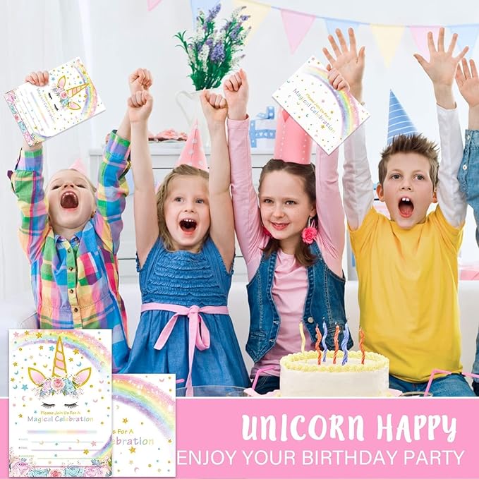 20 Sets Unicorn Party Invitations - Unicorn Party Suppies for Girls Birthday Invitation Cards with Envelopes Fill-in Blank Invite for Kids Summer Baby Shower Decoration