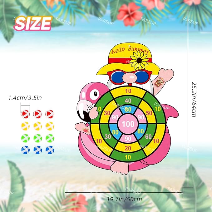 Hawaii Dart Board Set, Tropical Party Supplies, Hello Summer Dart Shooting Indoor Outdoor Hawaiian Party Dart with 12 Stick Balls, Hook