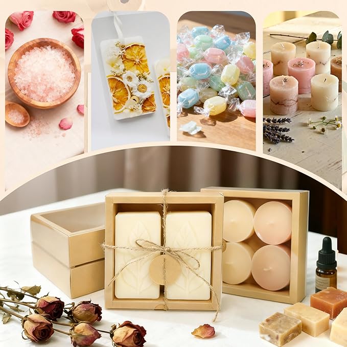 30 Kraft Paper Cardboard Boxes Kits, Internal Dimensions 5.5x5.5x2 IN Homemade Soap Box with Raffia Filling,Blank Tags and Jute String, Small Gift Boxes for Jewelry, Candy, Wrapping Party Favor