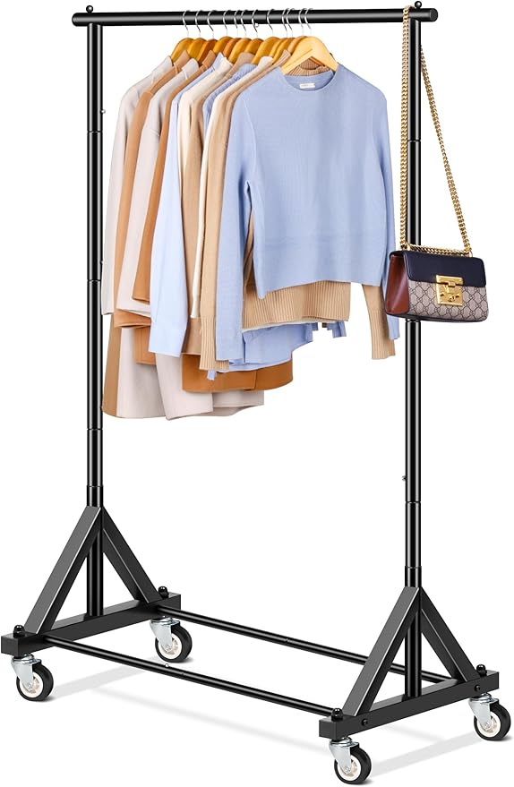 SLEEPING LAMB Heavy Duty Clothes Rack, Rolling Clothing Racks for Hanging Clothes Metal Garment Racking With Wheels, Clothes Hanger for Coats, Shirts, Sweaters Wardrobe Rack (Black)