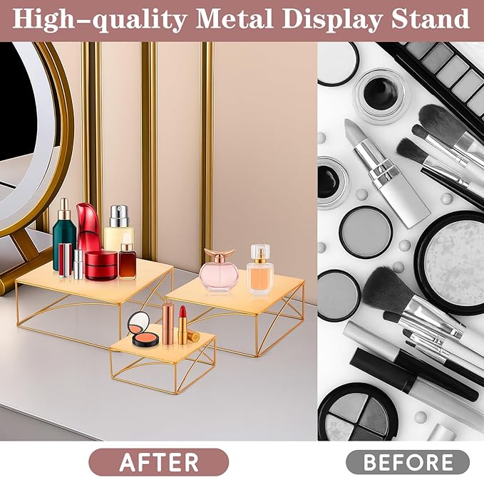 Wenqik 3 Pcs Buffet Riser Set 8" 10" 12" Gold Cake Stand, Metal Display Catering Dessert Table Riser Food Display Stand for Wedding Birthday Party Anniversary Reception
