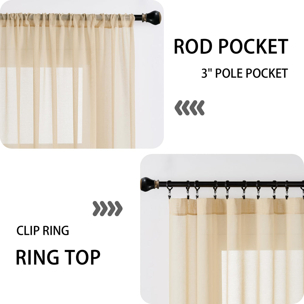 Sheer Door Curtain Closet Linen Textured Curtain Sheers Doorway Light Filtering Voile French Door Rod Pocket Curtains Patio Glass Doors