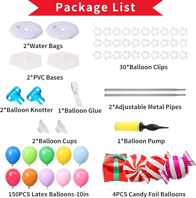 Rainbow Candy land Balloon Column Stand Kit Set of 2, 7 Feet Height Balloon Towers Set of 2 with Candy Gift Box Foil Balloons for Sweet Baby Shower Christmas Candyland Party Decorations