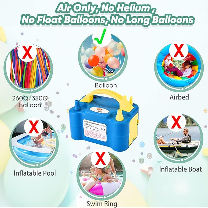 Balloon Pump Electric Portable Dual Nozzle Air Pump for Balloons Blower Pump Inflator for Decoration, Birthday Party [110V~120V, 600W, Blue Yellow]