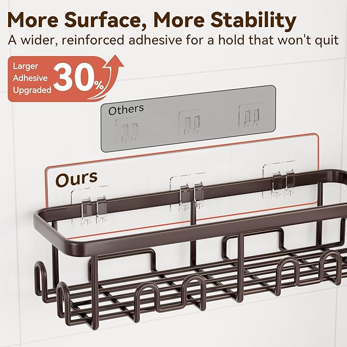 YASONIC Shower Caddy Adhesive 2-Pack, Rustproof Shower Organizer with Holder, No-Drill Shower Shelves for Inside the Shower, Large-Capacity Bathroom Organizers and Storage for Dorms & Renters, Bronze