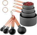 8-Piece Stackable Rose Gold Stainless Steel Handled Measuring Cups and Spoons for Measuring Dry and Liquid Ingredients (grey)