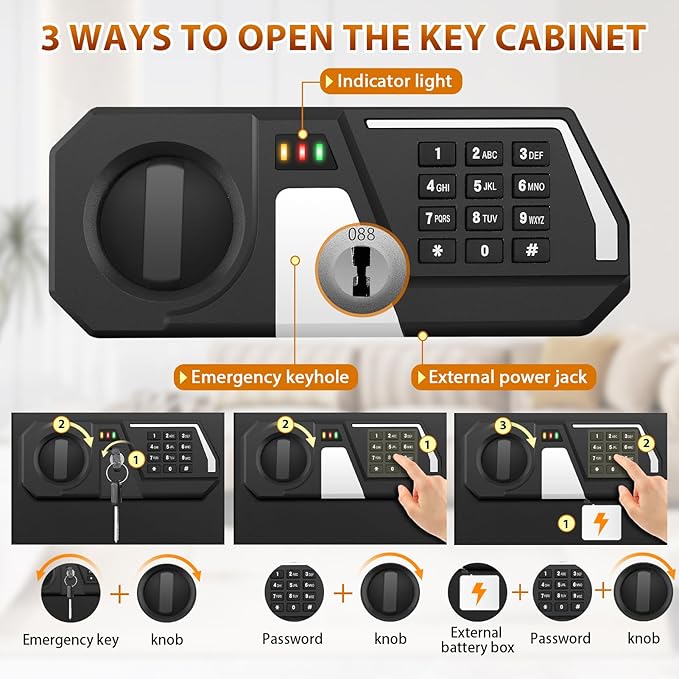 Nebakne 144 Keys Fireproof Cabinet Safe With Adjustable Hook Plates and Tags, Anti-Theft Lock Box Wall Mount With Combination Lock, Organizer for Home Office Garage