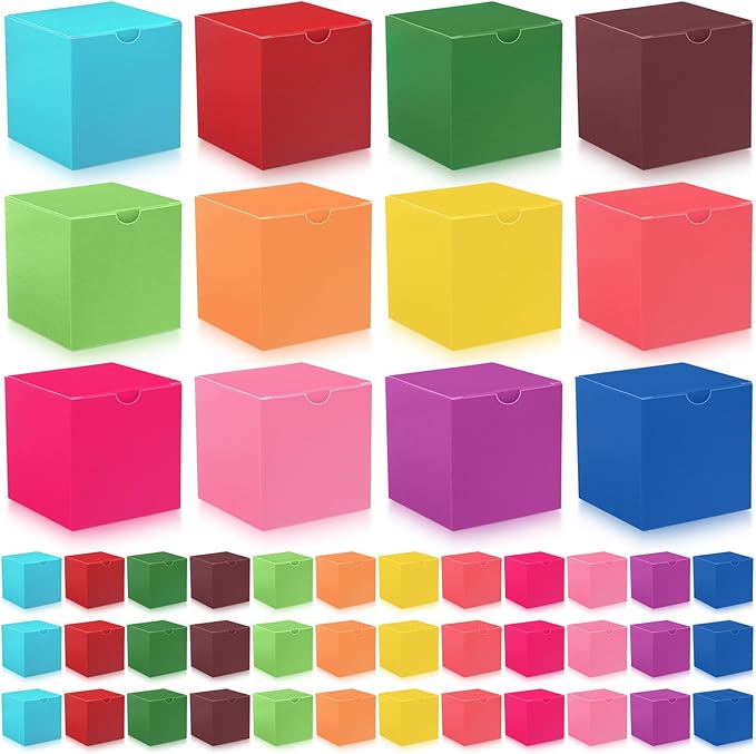 Zhehao 48 Pack Colorful Gift Boxes Small Cardboard Gift Boxes with Lids Bulk 4 x 4 x 4 Inch Square Kraft Cube Paper Box Assemble for Candles Wedding Presents Easy Birthday