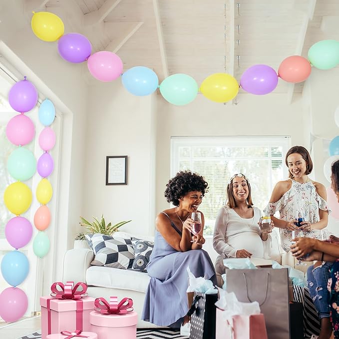 Sumind 100 Pcs Colorful Link Balloons 10 Inch Macaron Latex Link Balloons Pastel Needle Tail Decor for Making Balloon Wall Arch Chains, Birthday, Gender Reveal, First Communion, Wedding Party Decor