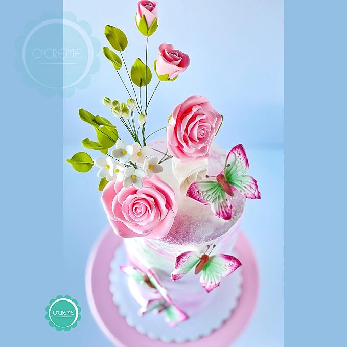 O'Creme Gumpaste Anemone Flower Set of 3 White - Edible Flowers for Cake Decorating - Sugar Paste Flower Decorations for Cakes, Cupcake Toppers - Birthday Party, Wedding, Valentines Day, Baby Shower