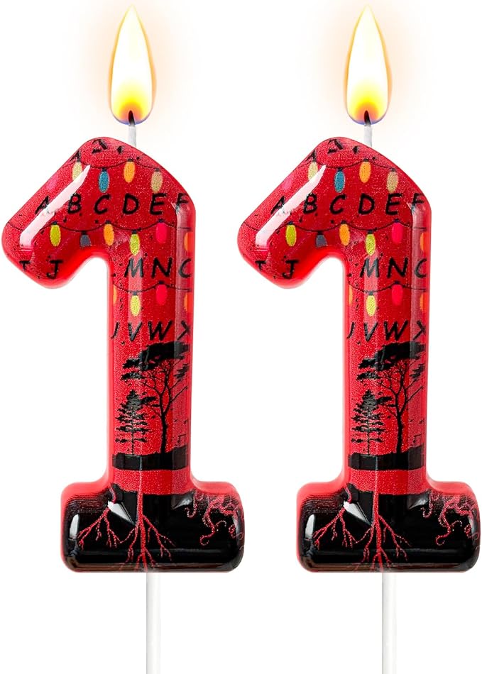 Red Number 11 Birthday Candle for Cake – Dark Horror Style with Alphabet Print & Shadow Design – Unique Cake Topper for Birthday, Anniversary, Themed Party Decoration