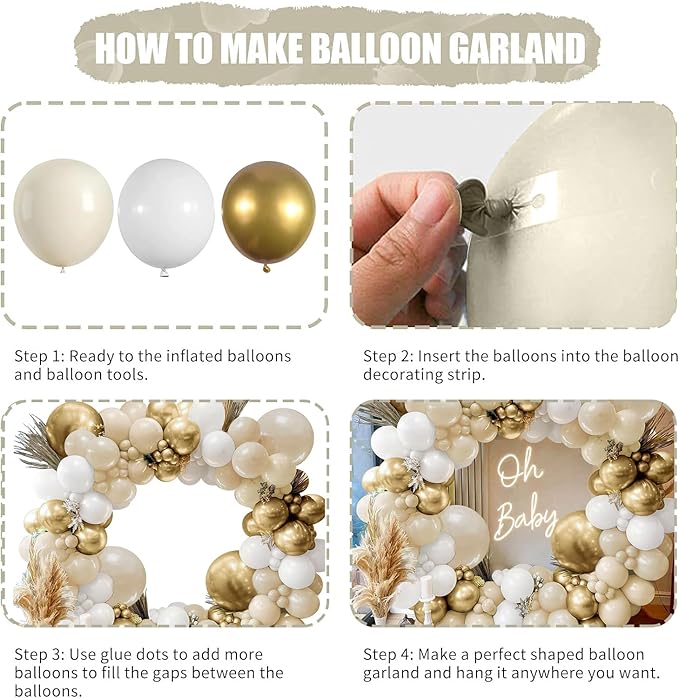 Sand White Gold Balloon Arch Kit, White Beige Chrome Gold Balloons Cream Balloons Metallic Gold Balloon for Boho Neutral Wedding Bridal Shower Birthday New Year Decorations.