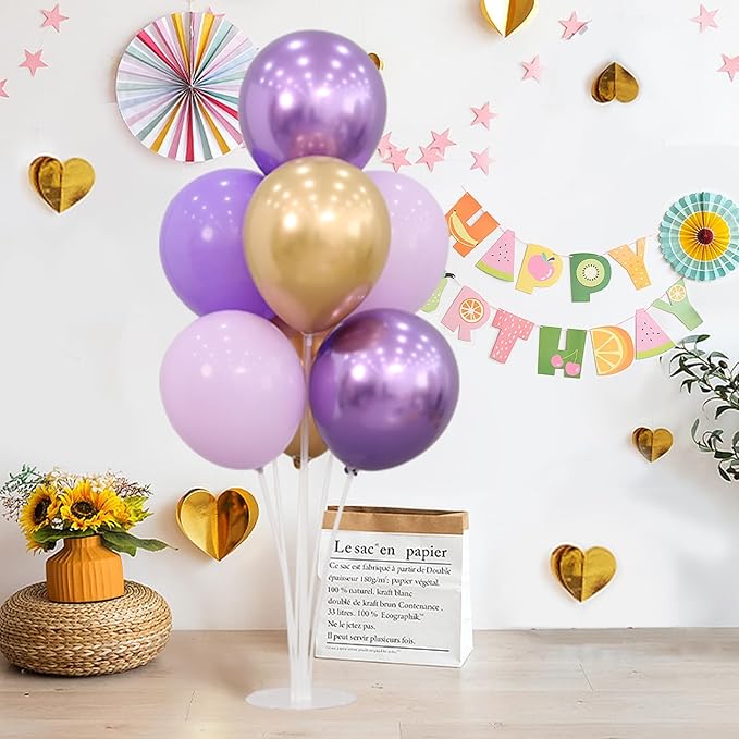 4 Sets Balloon Stands Kit for Table Purple Gold Balloons Holder Sticks With Base Centerpiece Birthday Party Baby Shower Wedding Decoration