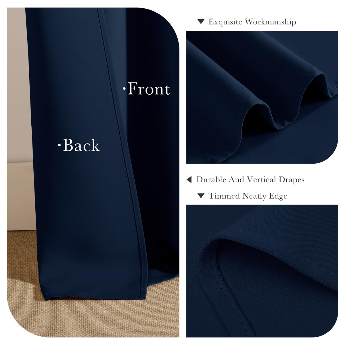 Navy Blue Blackout Short Curtains for Kitchen (2 Count)