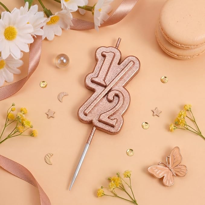 BBTO Half Birthday Candle 1/2 Year Old Cake Topper for Baby's Half Year Old Birthday Anniversary Celebration Party Decorations(Rose Gold)