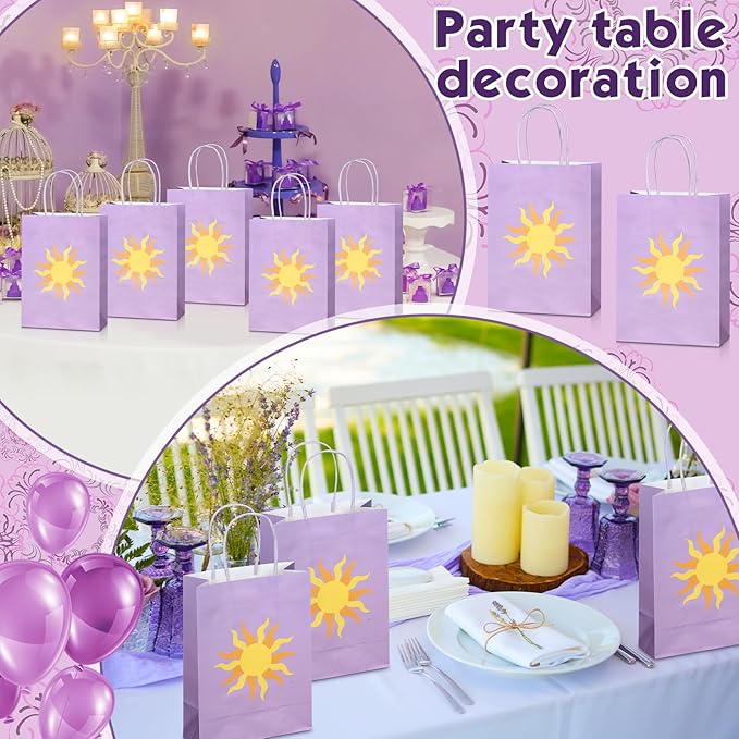 Humyoun 30 Pcs Purple Sun Gift Bags Princess Birthday Party Favors Goodie Candy Treat Paper Bag with Handle Bulk Princess Birthday Wedding Party Supplies Decorations, 8.3 x 5.9 x 3.2 Inch