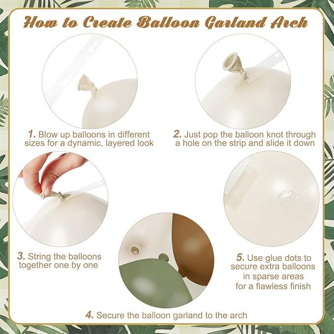 Sage Green Brown Balloon Arch Kit, 124Pcs Brown Green Sand White Gold Balloons for Safari Woodland Dinosaur Jungle Theme Baby Shower Wedding Birthday Party Decorations