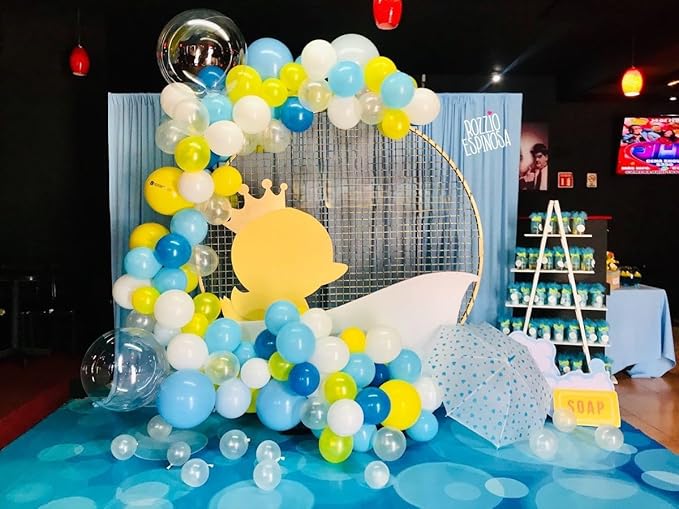 HILAVO Blue Yellow Balloon, 60 PCS 12 Inch Sponge Theme Balloons Blue Yellow and White Balloons for Kids Cartoon Sponge Party Baby Shower Duck Birthday Party Decorations