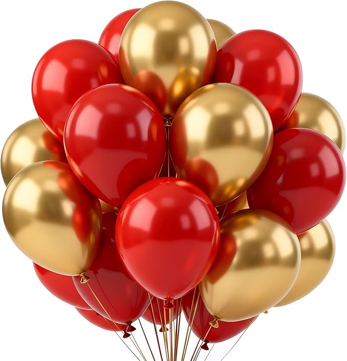 Red and Gold Balloons,70 Pack 12 inch Metallic Gold and Helium Matte Red Balloons for Valentine's Day Wedding Birthday Engagements Anniversary Party Decorations