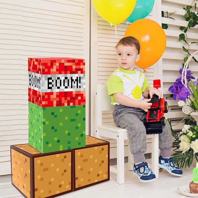 MinFyberd Pixel Large Gift Boxes Pixel Party Decorations Video Game Favor Treat Paper Box Mining Gaming Party Centerpieces Boxes for Boys Girls Kids Teenagers Birthday Supplies