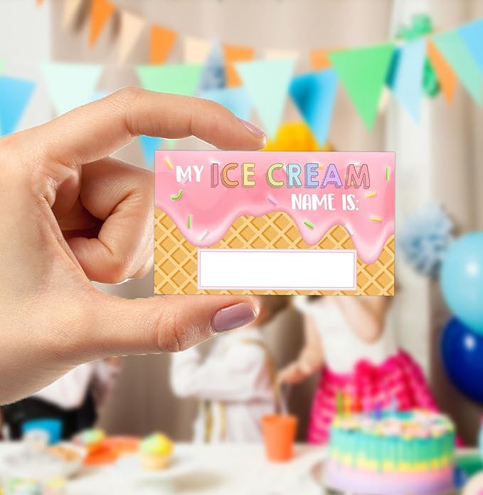 What's Your Ice Cream Name, Ice Cream Decorations for Birthday Party, 30PCS Sticker Name Cards for Birthday Party Supply