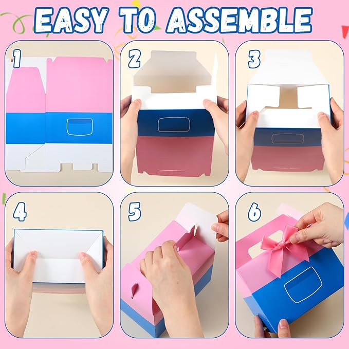 YooNotee 24 Pack Cartoon Girls Happy Birthday Party Gift Boxes Decorations Pink Cartoon Candy Boxes with Bow Colorful Goodie Bags for Birthday Party Favors