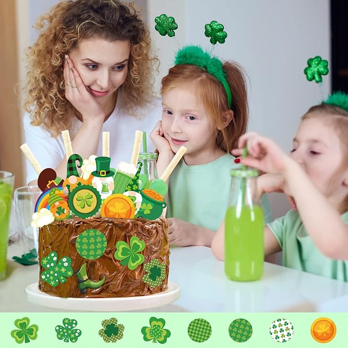 300 Pieces St. Patricks Day Cake Decorations Wafer Paper Cupcakes Topper St. Patricks Day Supplies Wafer Paper Birthday Cake Decor for Saint Patricks Day Theme Party Cake Cupcake Shamrock Gnome