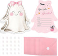 25 Set Halloween Invitation Cards Pink Happy Boo Day Birthday Invitation Paper Card with Envelope and Sticker Halloween Birthday Invites Party Supplies for Baby Shower Girls Dinner Favors, 5 x 6 Inch