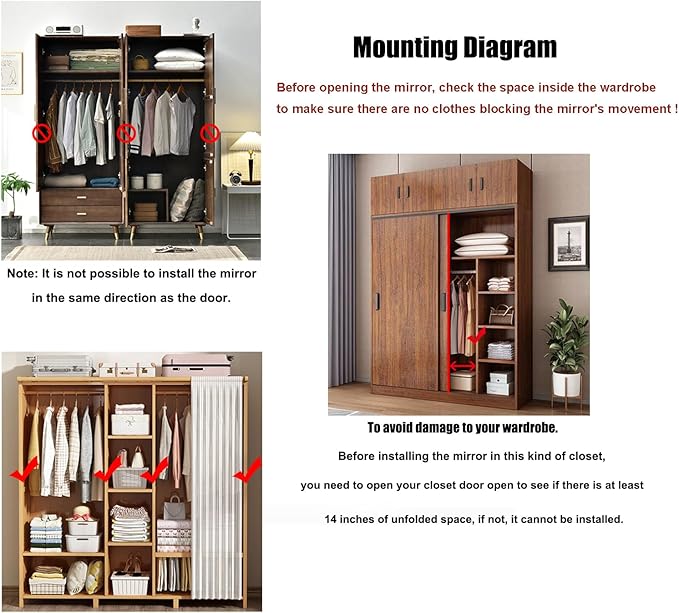 Hideaway Closet Mirror, Retractable Full Length Mirror, 39" x 16" Wall Mounted Mirror, Suitable for Bedroom, Locker Room, Cloakroom