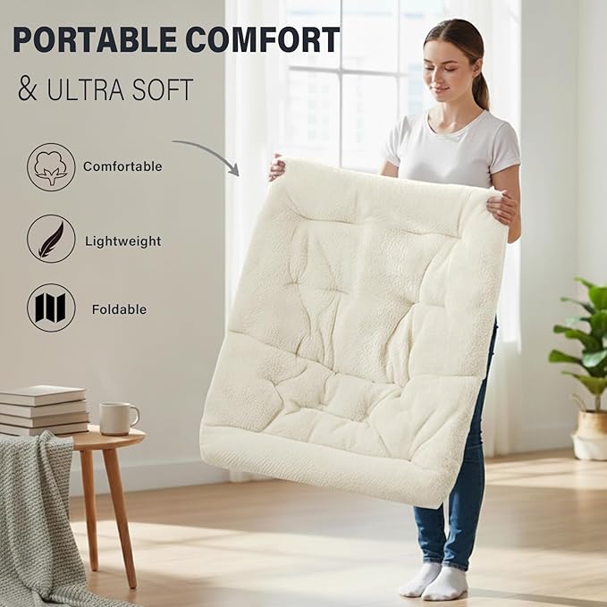 Tiita Folded Chair with Ottoman, Soft Faux Fur Oversized Folding Accent Chair,Lazy Chair, Metal Frame Moon Chair for Bedroom, Living Room, Dorm Rooms, Garden and Courtyard