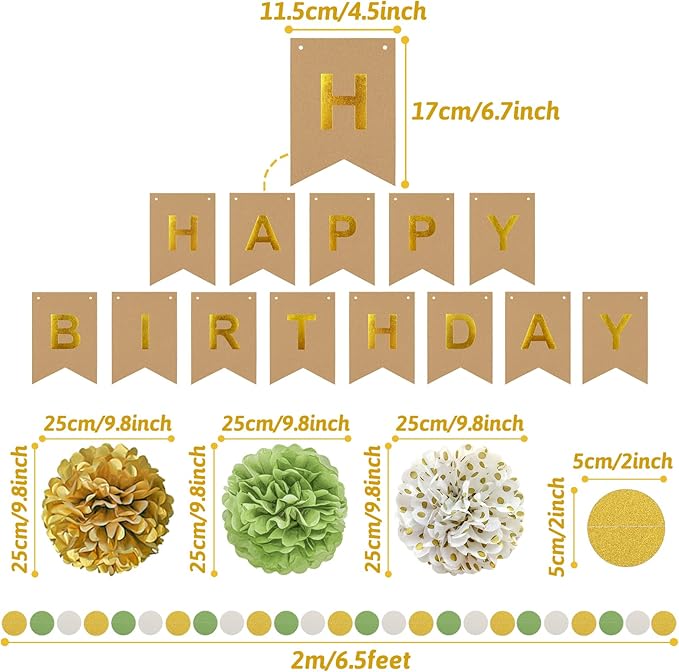 Sage Green Birthday Decorations, Party Decorations with Happy Birthday Banner for Women Boys Girls Dinosaur Safari Olive Green Wild One Birthday Party Supplies