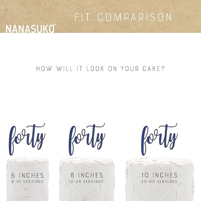 40th Birthday Cake Topper - forty - Double Sided Navy Blue glitter - Premium quality Made in USA