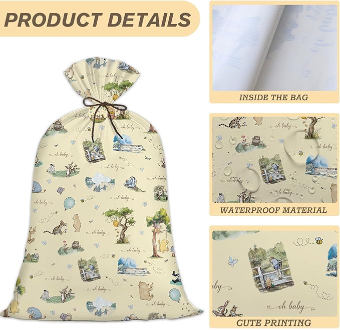 BBSTARING 2 Pcs Winnie Extra Large Plastic Gift Bag, Bear Oversized Favors Gift Bags, Pooh Large Gift Wrapping Bags for Baby Shower Gender Reveal Birthday, Party Favors Supplies Decoration, 56" x 36"